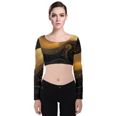 Abstract Gold Wave Background Velvet Long Sleeve Crop Top by Maspions