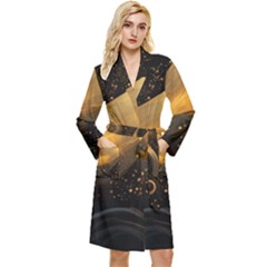 Abstract Gold Wave Background Long Sleeve Velvet Robe by Maspions