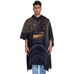 Abstract Gold Wave Background Men s Hooded Rain Ponchos by Maspions