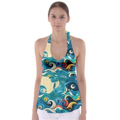 Waves Wave Ocean Sea Abstract Whimsical Tie Back Tankini Top by Maspions