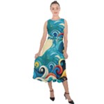 Waves Wave Ocean Sea Abstract Whimsical Midi Tie-Back Chiffon Dress