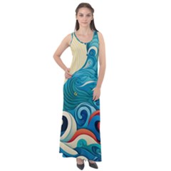 Waves Wave Ocean Sea Abstract Whimsical Sleeveless Velour Maxi Dress