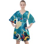 Waves Wave Ocean Sea Abstract Whimsical Boho Button Up Dress