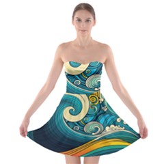 Waves Ocean Sea Abstract Whimsical Art Strapless Bra Top Dress