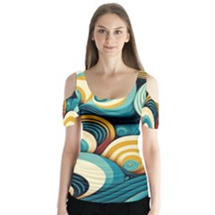 Wave Waves Ocean Sea Abstract Whimsical Butterfly Sleeve Cutout T-shirt 