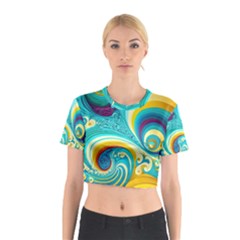 Abstract Waves Ocean Sea Whimsical Cotton Crop Top