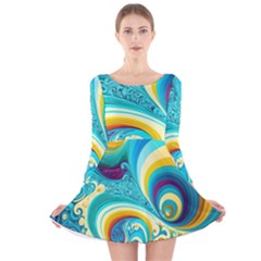 Abstract Waves Ocean Sea Whimsical Long Sleeve Velvet Skater Dress