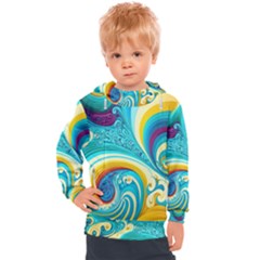Abstract Waves Ocean Sea Whimsical Kids  Hooded Pullover by Maspions