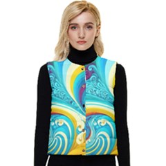 Abstract Waves Ocean Sea Whimsical Women s Button Up Puffer Vest