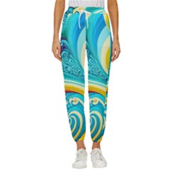 Abstract Waves Ocean Sea Whimsical Women s Cropped Drawstring Pants by Maspions