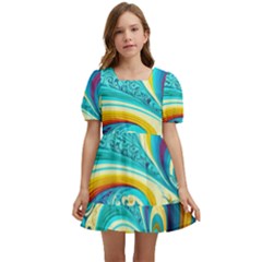 Abstract Waves Ocean Sea Whimsical Kids  Short Sleeve Dolly Dress by Maspions
