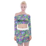 Sktechy Style Guitar Drawing Motif Colorful Random Pattern Wb Off Shoulder Top with Mini Skirt Set