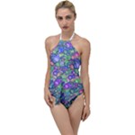 Sktechy Style Guitar Drawing Motif Colorful Random Pattern Wb Go with the Flow One Piece Swimsuit