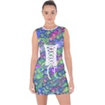 Sktechy Style Guitar Drawing Motif Colorful Random Pattern Wb Lace Up Front Bodycon Dress