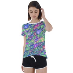 Sktechy Style Guitar Drawing Motif Colorful Random Pattern Wb Short Sleeve Open Back T-shirt by dflcprintsclothing