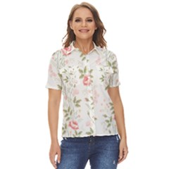 Flowers Roses Pattern Nature Bloom Women s Short Sleeve Double Pocket Shirt