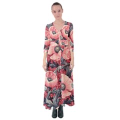 Vintage Floral Poppies Button Up Maxi Dress by Grandong