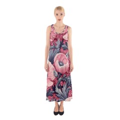 Vintage Floral Poppies Sleeveless Maxi Dress by Grandong