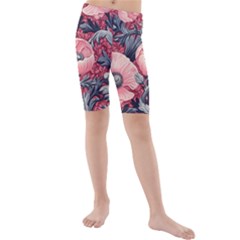 Vintage Floral Poppies Kids  Mid Length Swim Shorts