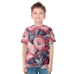 Vintage Floral Poppies Kids  Cotton T-shirt