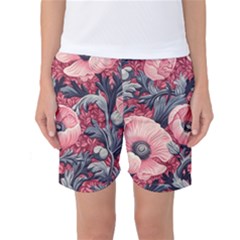 Vintage Floral Poppies Women s Basketball Shorts