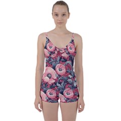 Vintage Floral Poppies Tie Front Two Piece Tankini