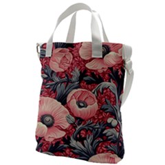 Vintage Floral Poppies Canvas Messenger Bag