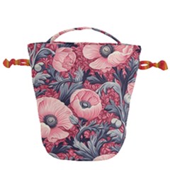 Vintage Floral Poppies Drawstring Bucket Bag