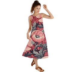 Vintage Floral Poppies Summer Maxi Dress