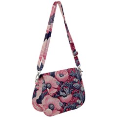 Vintage Floral Poppies Saddle Handbag