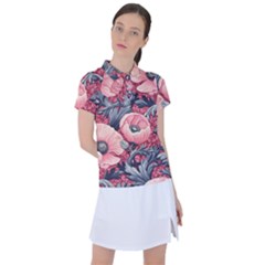 Vintage Floral Poppies Women s Polo T-shirt