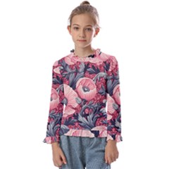 Vintage Floral Poppies Kids  Frill Detail T-shirt