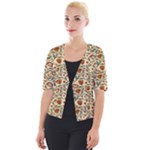 Floral Design Cropped Button Cardigan