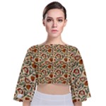 Floral Design Tie Back Butterfly Sleeve Chiffon Top