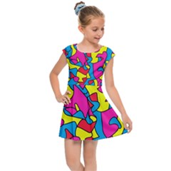 Colorful-graffiti-pattern-blue-background Kids  Cap Sleeve Dress