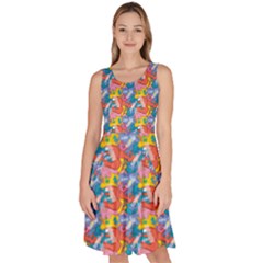Abstract Pattern Knee Length Skater Dress With Pockets
