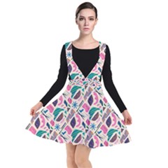 Multi Colour Pattern Plunge Pinafore Dress
