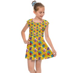 Heart Diamond Pattern Kids  Cap Sleeve Dress