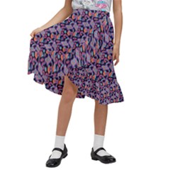 Trippy Cool Pattern Kids  Ruffle Flared Wrap Midi Skirt by designsbymallika