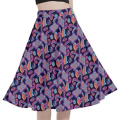 Trippy Cool Pattern A-line Full Circle Midi Skirt With Pocket