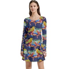 Chinese Dragon Long Sleeve Velour Skater Dress by DimSum