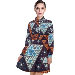 Fractal Triangle Geometric Abstract Pattern Long Sleeve Chiffon Shirt Dress