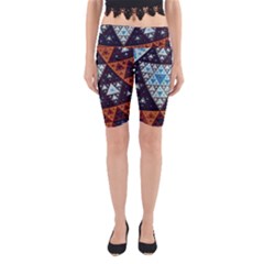 Fractal Triangle Geometric Abstract Pattern Yoga Cropped Leggings by Cemarart