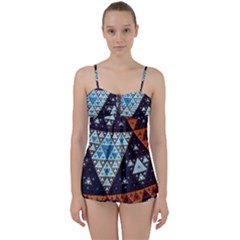Fractal Triangle Geometric Abstract Pattern Babydoll Tankini Set by Cemarart