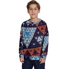 Fractal Triangle Geometric Abstract Pattern Kids  Crewneck Sweatshirt