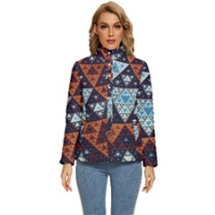 Fractal Triangle Geometric Abstract Pattern Women s Puffer Bubble Jacket Coat