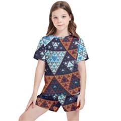 Fractal Triangle Geometric Abstract Pattern Kids  T-shirt And Sports Shorts Set