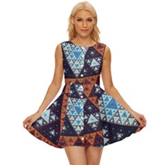 Fractal Triangle Geometric Abstract Pattern Sleeveless Button Up Dress