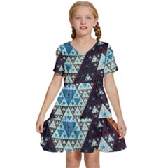Fractal Triangle Geometric Abstract Pattern Kids  Short Sleeve Tiered Mini Dress