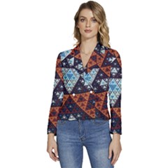 Fractal Triangle Geometric Abstract Pattern Women s Long Sleeve Revers Collar Cropped Jacket